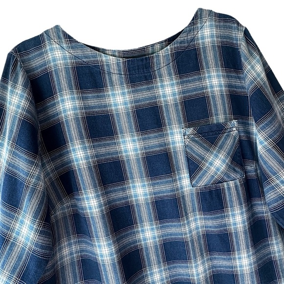 J JILL | NWOT LONG SLEEVE COTTON PLAID TOP BUTTON BACK NAVY BLUE WHITE SIZE: 1X - Picture 2 of 15
